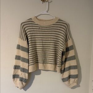Altar'd State Cream and Gray Striped Sweater